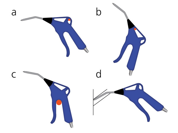 Pistola de ar comprimido CEJN Série 208 com corpo leve, bico angular e design ergonômico para uso industrial.