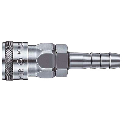 Soquete de engate pneumático Hi Cupla Série SH Nitto Kohki em aço de alta resistência, com fixação por abraçadeira e baixa manutenção