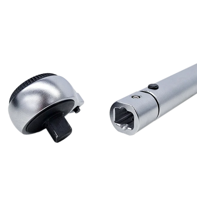 Torquímetro de estalo com cabeça intercambiável redonda, cabo ergonômico e escala de torque ajustável, ideal para aplicações industriais de precisão – M. Shimizu